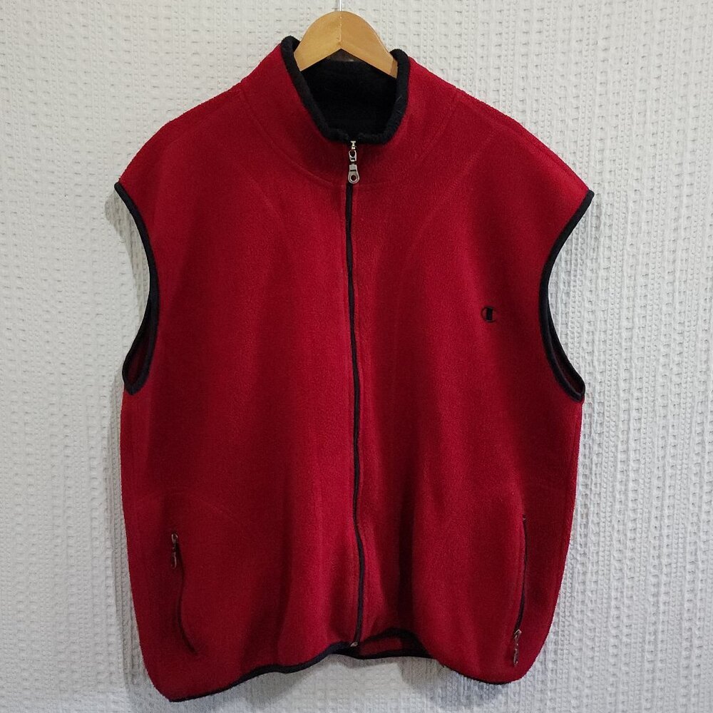 Vintage 90s Champion Red Fleece Vest Full Zip Pockets Mens Size XL Gorpcore
